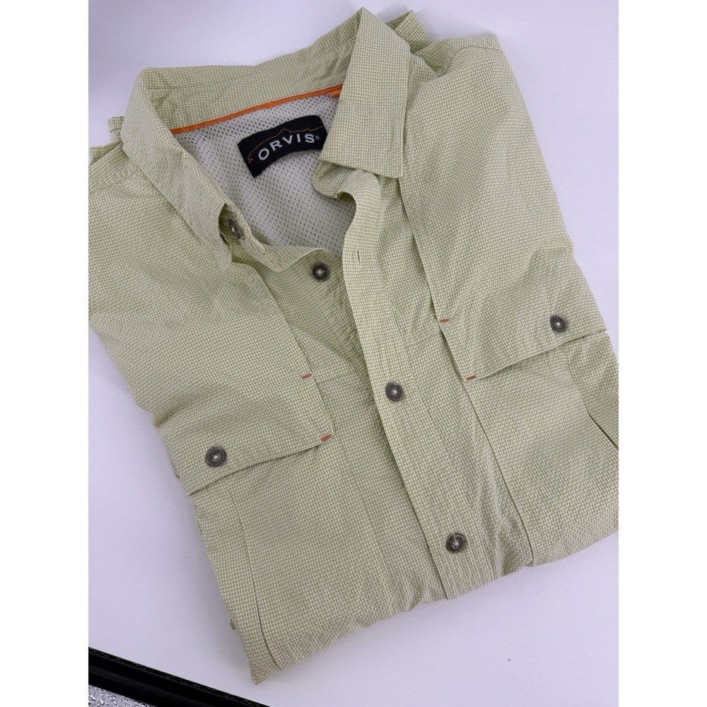 Orvis - Lightweight Vented‎ Seersucker Fishing Shirt Yellow/Green, Men's Size L